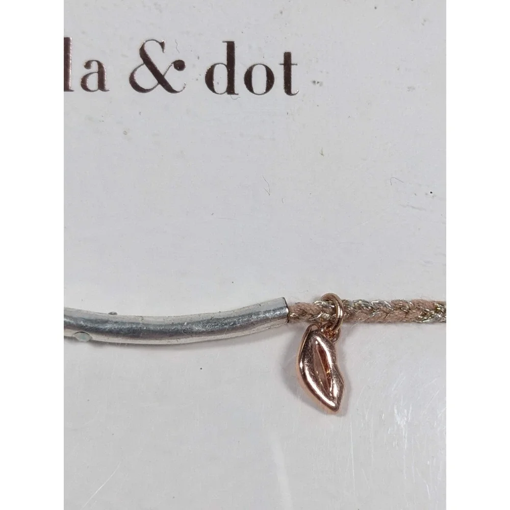 Stella & Dot Sending Kisses Silver Tone Cord Adjustable‎ Bracelet Rose Gold